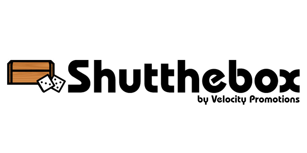 Logo for Shut The Box by Velocity Promotions with Box and Dice Graphics